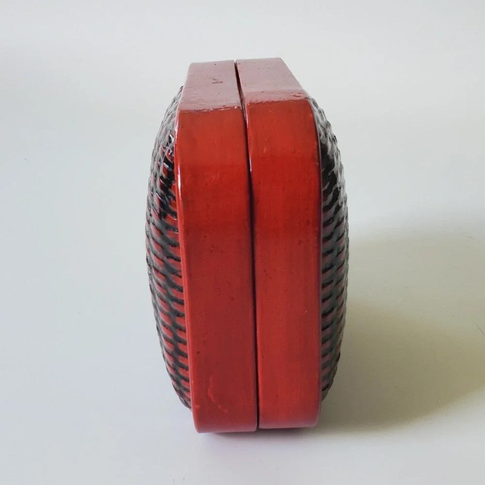 Vintage Woven Lacquered Storage Box Puffy Hard Shell Clutch‎ Purse Asian Art